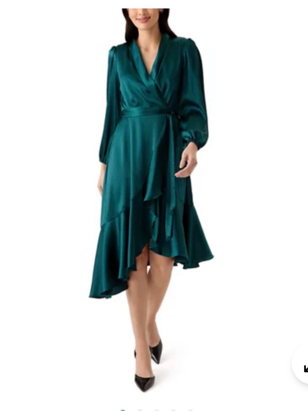 Maison Tara Women 16 Satin Wrap Ruffle High Low Midi Dress Holiday Christmas